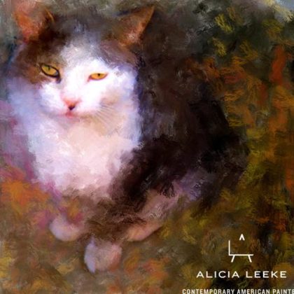 Commission a painting of your cat by contemporary American artist Alicia Leeke in any size and include as many as your pets as you want.