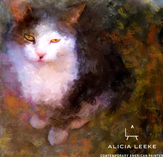 Commission a painting of your cat by contemporary American artist Alicia Leeke in any size and include as many as your pets as you want.
