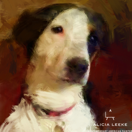 Commission a painting of your dog by contemporary American artist Alicia Leeke in any size and include as many as your pets as you want.