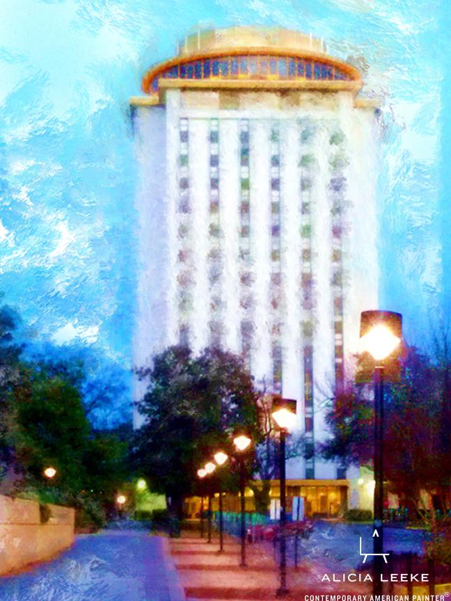 University of South Carolina Capstone House digital mixed media by contemporary American painter Alicia Leeke