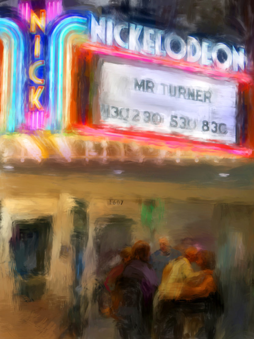 Digital mixed media of the Nickelodeon theater in downtown Columbia SC by contemporary American artist Alicia Leeke