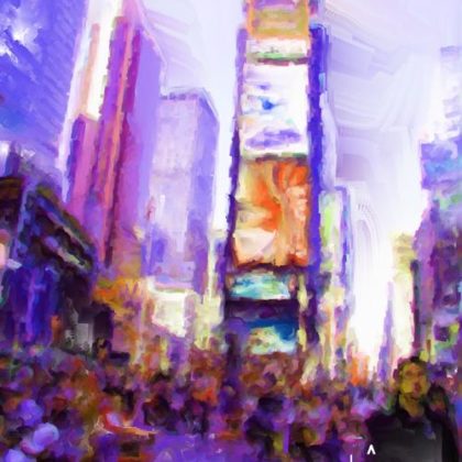 Impressionistic digital mixed media of Times Square cityscape by contemporary American artist Alicia Leeke