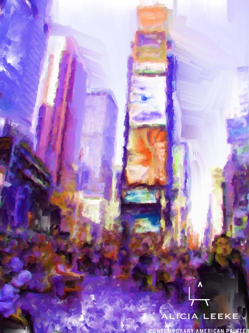 Impressionistic digital mixed media of Times Square cityscape by contemporary American artist Alicia Leeke