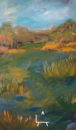 Abstract Expressionist landscape acrylic on canvas by contemporary American painter Alicia Leeke