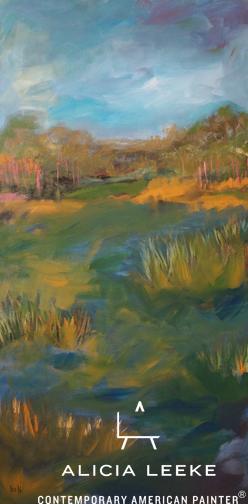 Abstract Expressionist landscape acrylic on canvas by contemporary American painter Alicia Leeke