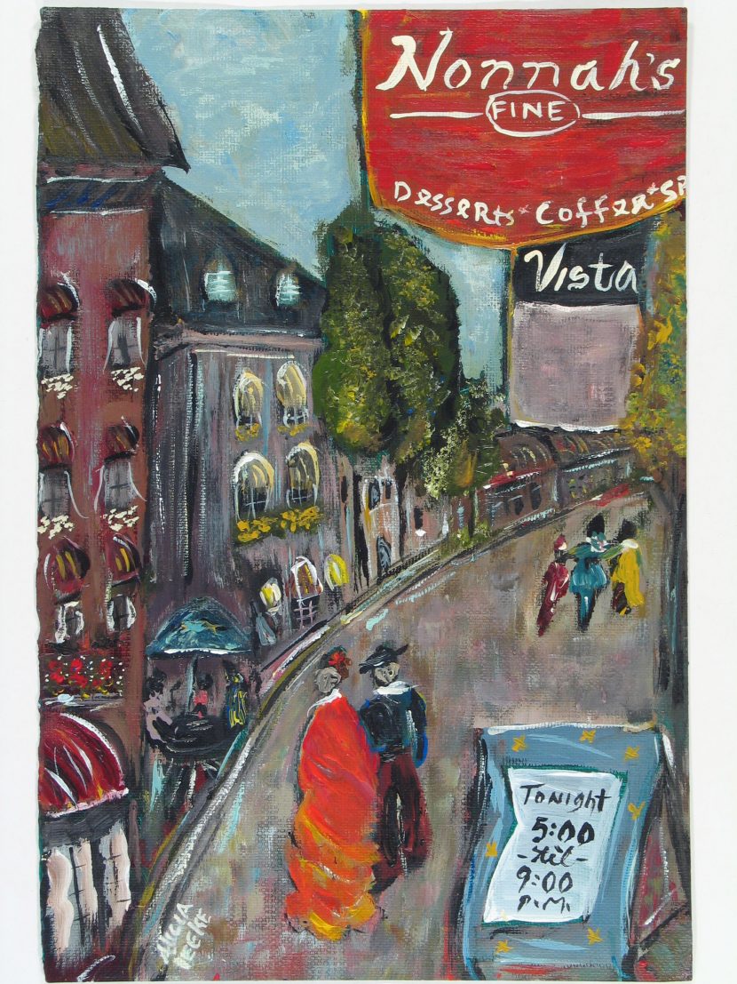 Nonnah's unframed print featuring the dessert-coffee shop in the Vista area of downtown Columbia, SC by South Carolina artist Alicia Leeke