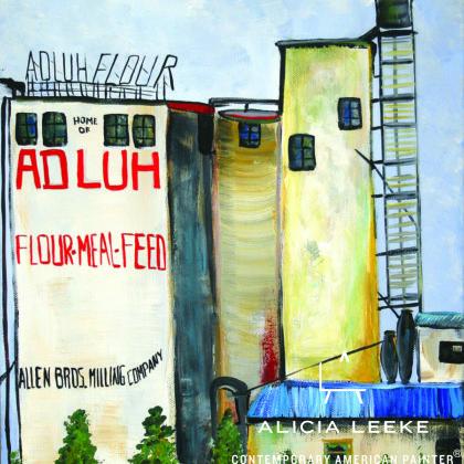 Unframed print of the Adluh Flour plant in downtown Columbia SC by South Carolina Artist Alicia Leeke