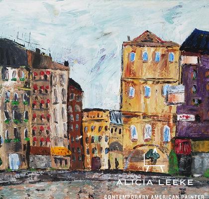 Bridge at Pont Nuef unframed print of a classic Parisian cityscape by contemporary American painter Alicia Leeke