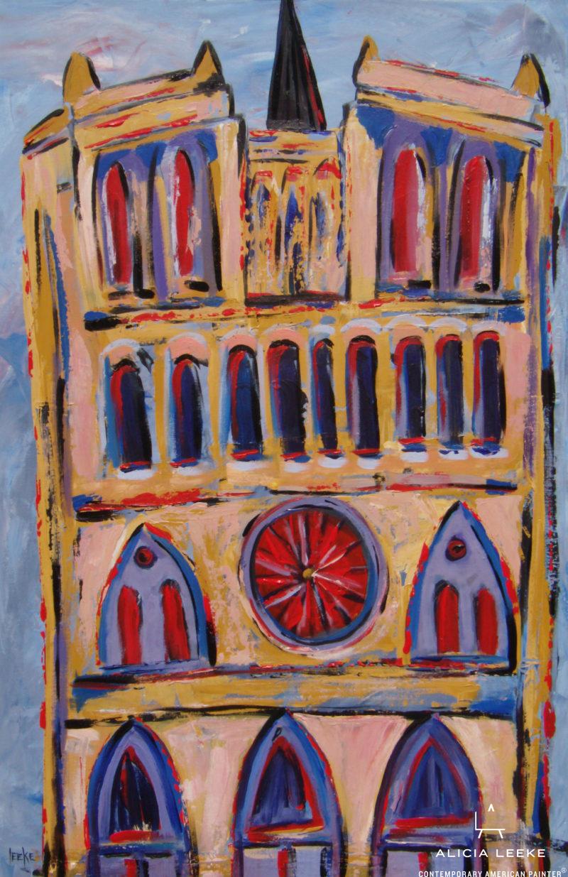 NOTRE DAME AT DUSKunframed print of the Parisian landmark by contemporary American painter Alicia Leeke