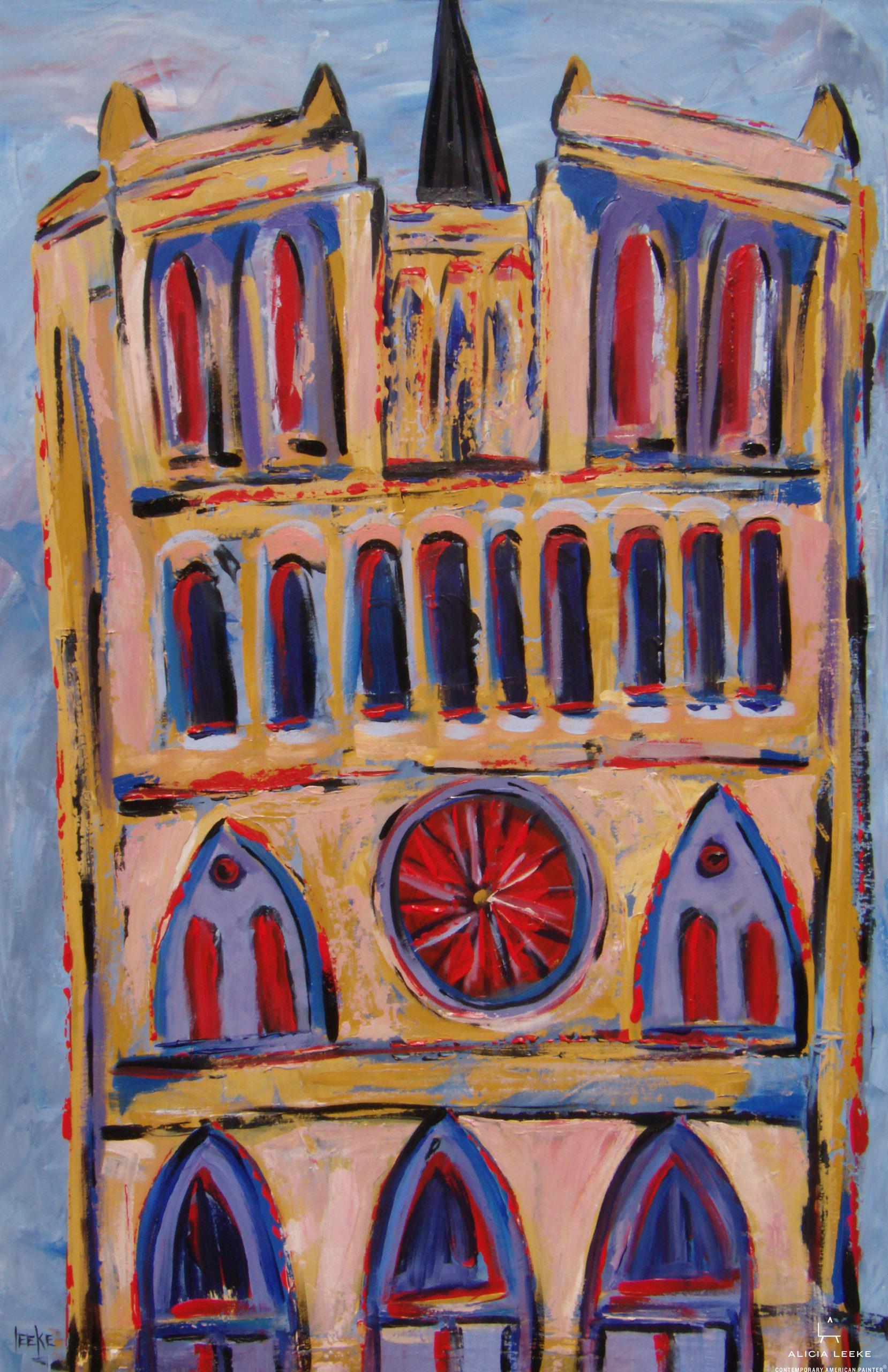 NOTRE DAME AT DUSKunframed print of the Parisian landmark by contemporary American painter Alicia Leeke