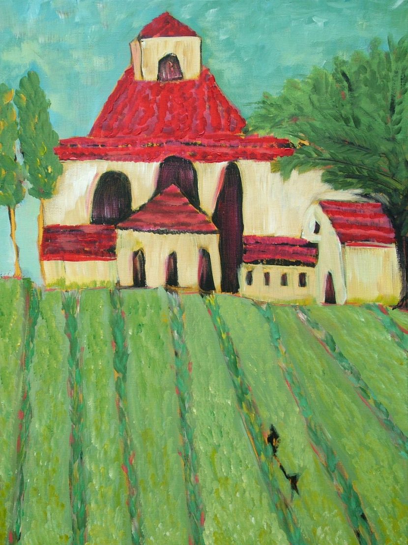 Tuscan Villa unframed print features an Italian villa with red roof by contemporary painter Alicia Leeke
