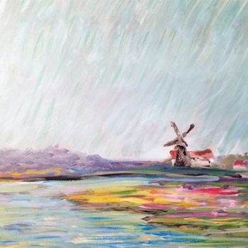 Study of Monet's Champs de Tulips abstract landscape with windmill by South Carolina artist Alicia Leeke