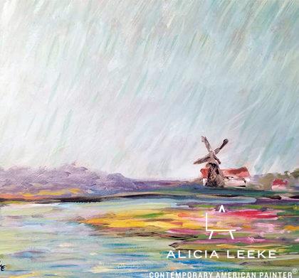 Study of Monet's Champs de Tulips abstract landscape with windmill by South Carolina artist Alicia Leeke