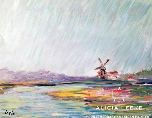 Study of Monet's Champs de Tulips abstract landscape with windmill by South Carolina artist Alicia Leeke