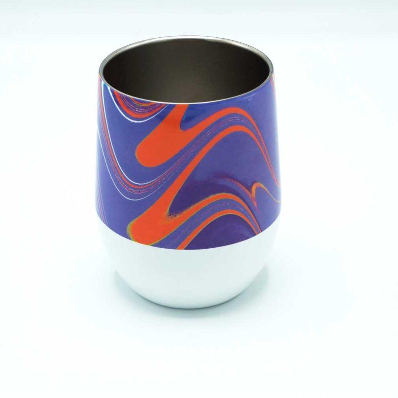 Clemson Sippy Cup Artistic stemless wine glass with durable gloss exterior and double walled stainless steel interior to keep drinks hot or cold