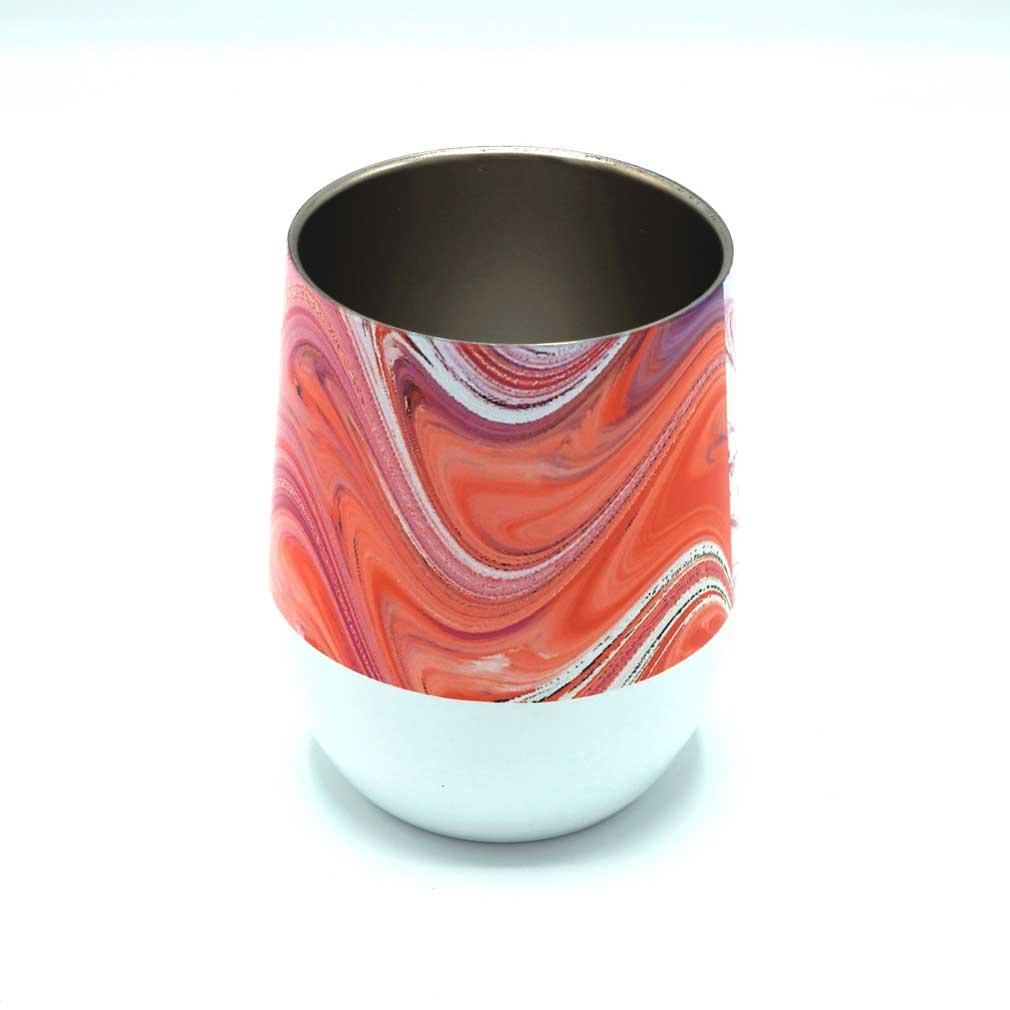 Cream Pop Artistic stemless wine glass with durable gloss exterior and double walled stainless steel interior to keep drinks hot or cold