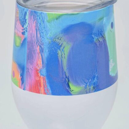 Artistic wine glass with durable gloss exterior and double walled stainless steel interior to keep drinks hot or cold