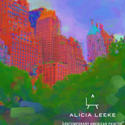 Digital mixed media cityscape of Central Park NY by contemporary American artist Alicia Leeke