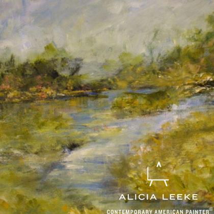 Modern impressionist abstract landscape acrylic on paper by South Carolina artist Alicia Leeke