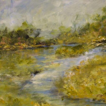Modern impressionist abstract landscape acrylic on paper by South Carolina artist Alicia Leeke