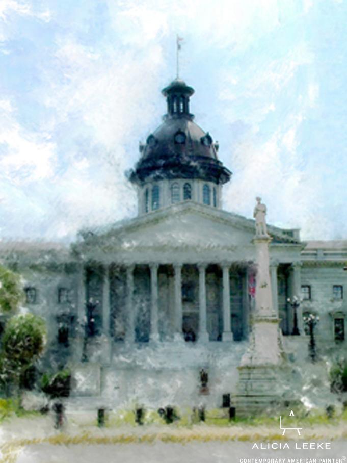 Digital mixed media of the SC Capitol in Columbia by contemporary American artist Alicia Leeke